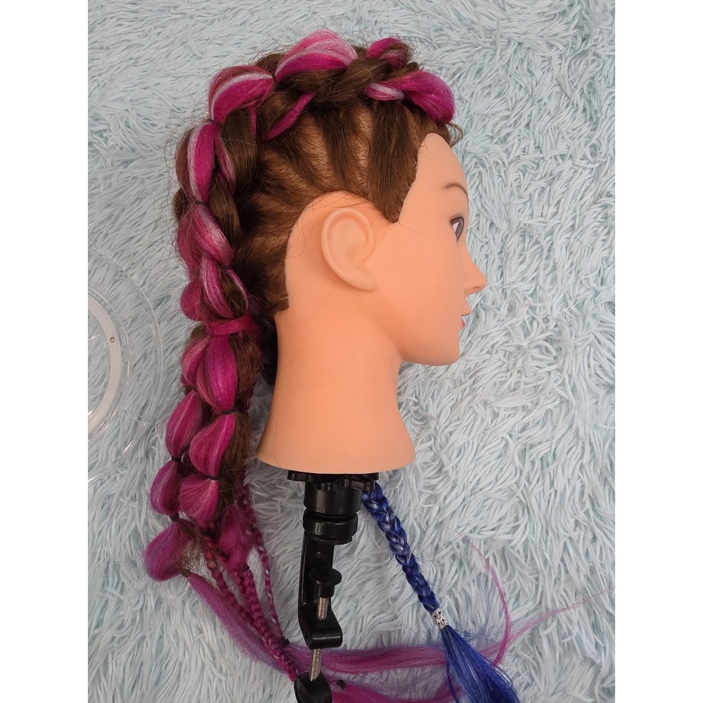 Cosmetology Mannequin Head Colorful Hair Braiding Practice Doll W/ Clamp - Picture 2 of 9